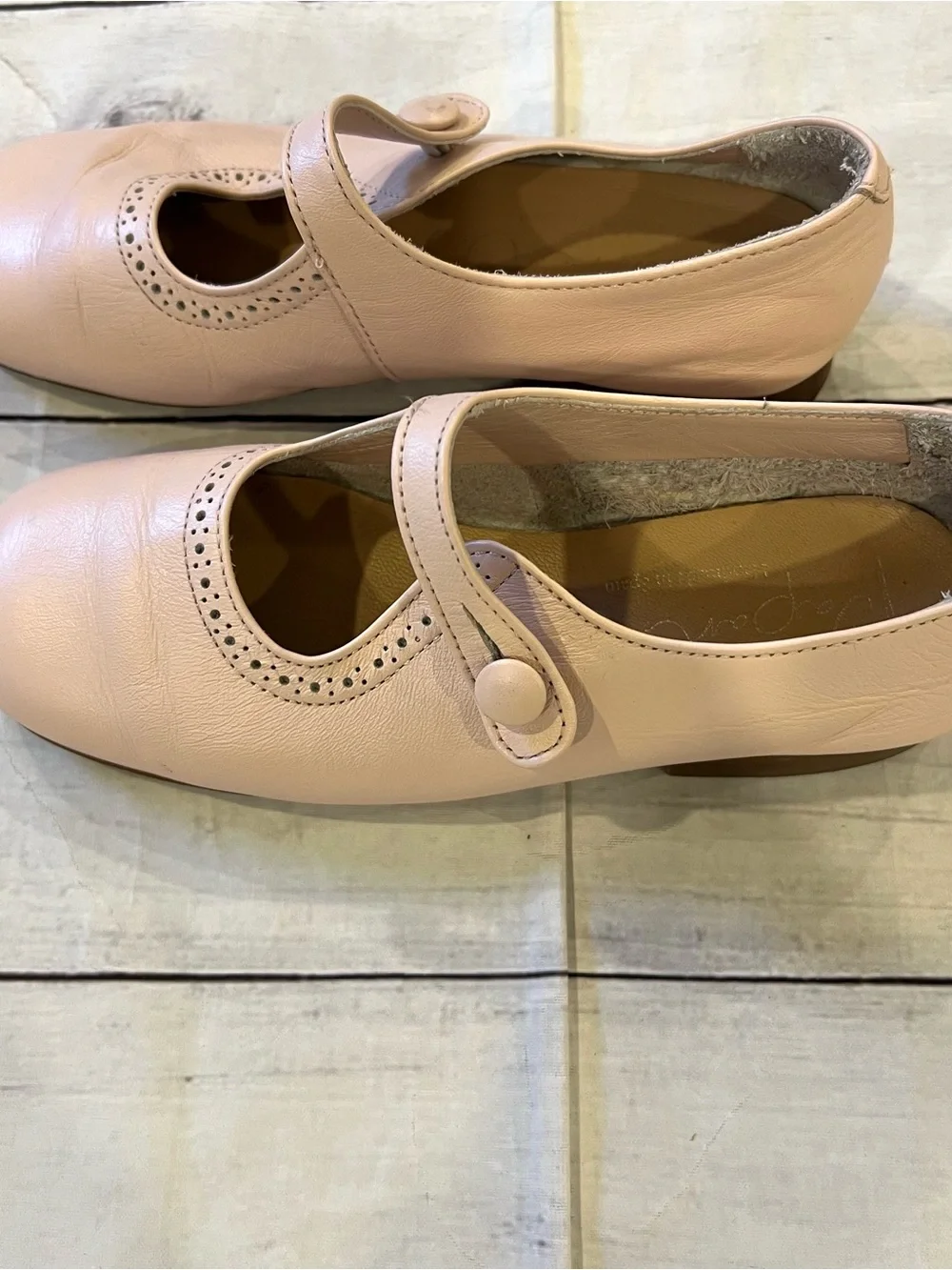 Papanatas Mary Jane Leather Flats in Light Pink